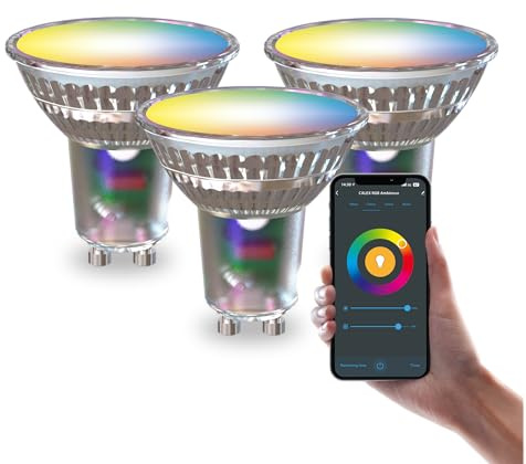 CALEX Smart LED Spot, GU10, PAR16, RGB-Farben & kalt- bis warmweiß Licht, dimmbar, WLAN App- & Sprachsteuerung, 3er Pack