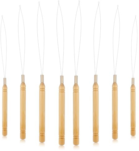 Xinjoduz 8 Stück Einfädelhilfe Haarverlängerung Schleife Nadel Crochet Hair Nadeleinfädler Ziehhaken Perlen Werkzeug Schlaufen Einfädler Zubehör Set für Haar Erweiterungen
