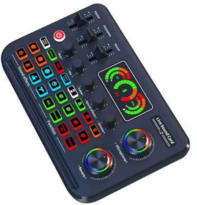 F999 - Mezclador de sonido auditivo con tarjeta de sonido en vivo para entrevistas de canto y podcast en teléfonos y computadoras, dispositivo auditivo de transmisión en línea