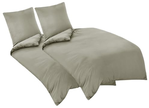 Aisbo Bettwäsche 135x200 4teilig Taupe - Mikrofaser Bettwäsche-Sets mit Reißverschluss, ÖKO-TEX Bettbezug 135 x 200 cm 4tlg mit Kissenbezug 80x80 cm, Weich und Bügelfrei