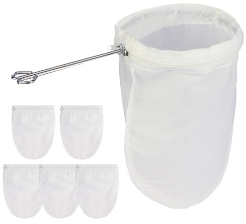 SINZONeu® 6 Pièces Sac à Lait Végétal Lavable avec Poignée Acier Inoxydable - Étamine Alimentaire pour Café, Jus et Lait d'Avoine, Passoire Tissu Blanc