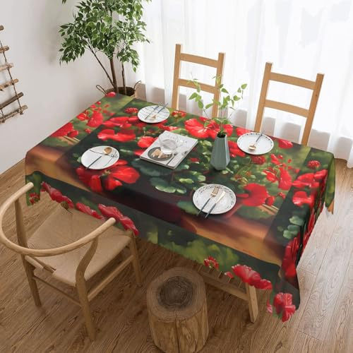 chenfandi Mantel rectangular con diseño de geranios rojos, 183 x 137 cm, poliéster, lavable, para mesas de comedor, fiestas, bufés.