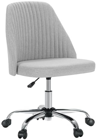 DUMOS Office Chair, Comfy Desk Chair Rolling Vanity Swivel Task Chairs with Wheels, Wide Seating Armless Height Adjustable Computer Chairs for Home,Bedroom,Student,Adults, Classic Grey