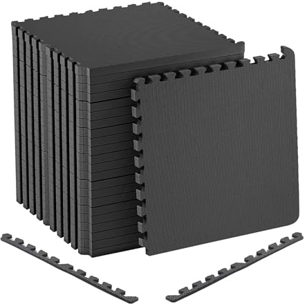 Blado Black Gym Mats For Home - 1cm Thick Non-Slip Foam Mats - Interlocking Floor Mats for Gym Flooring & Garage Flooring 4 tiles (Black Cross Pattern, Pack of 1)