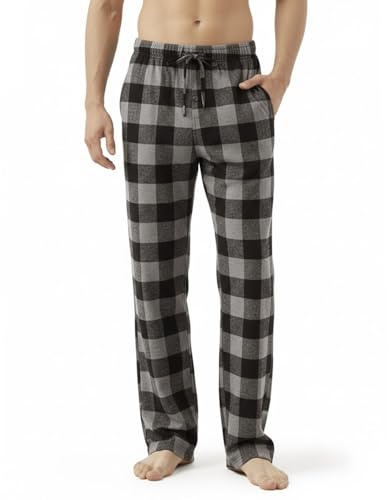 Zylioo Långa ben pyjamasbyxor herr långa pyjamasbyxor lång nattkläder byxor, svart / grå, M (Extra Tall)