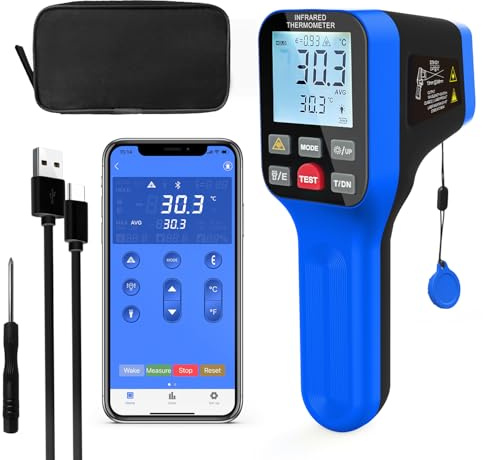 WapoRich Non Contact Pyrometer High Temperature Infrared Thermometer Gun -50~1600℃ DS 30:1 Industrial Laser Temp Gauge for Pottery, Cooking, Pizza, Oven, Kiln, HVAC (NOT for Human) RQ-1600B-APP