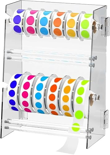 Etikettenrollenhalter Spender:Doppelschichtiger Aufkleberetikettenhalter Verstellbarer Etikettenspender für Rollen Aufkleber (Transparent)