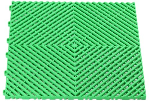 Garage Style Vented Garage Floor Tiles, Interlocking, Anti-Slip, Multiple Colours Available, Premium PVC, Square, 400mm x 400mm x 18mm (Green)
