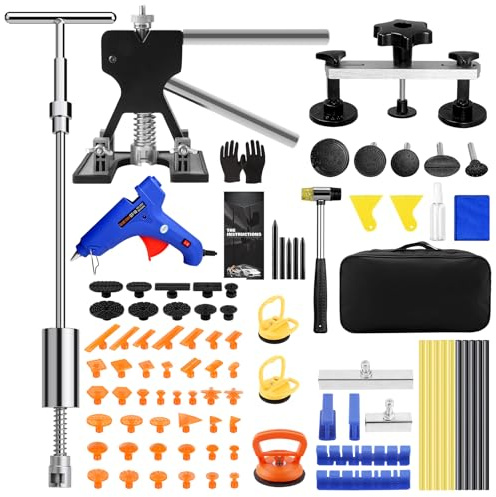 PDR TOOLS 109PCS Paintless Dent Puller Tool, Car Dent Repair Kit with New PC Pull Tabs, Can Removal 99% of Car Dents in 30 Minutes - No Paint Damage for Door Dings, Hail, Hood & Fender Dents