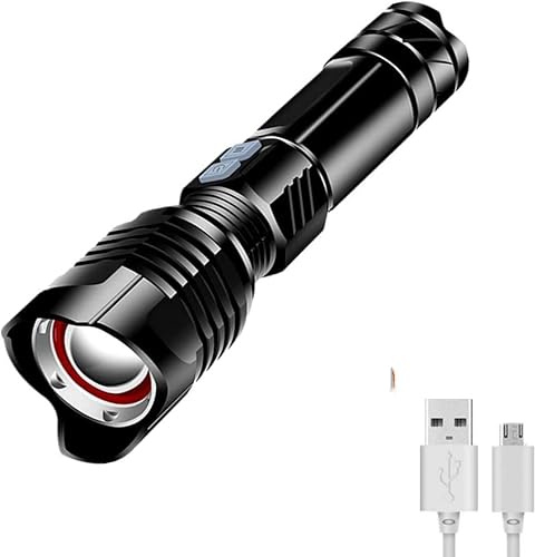 XLENTGEN Torch LED Rechargeable, Super Bright 20000 Lumen Powerful Tactical Flashlight, 5 Modes Adjustable Focus, Waterproof Handheld Torches for Camping, Hiking, Emergency
