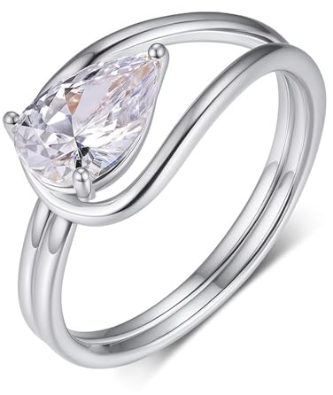 Epinki Echtes Platin PT950 Freundschaftsringe, Klassiker Trauringe mit Moissanit Tropfenschliff, Solitärring Platin, Gr.65 (20.7)