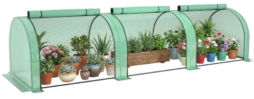 Outsunny Mini-Gewächshaus für den Garten, Mini-Gewächshaus, Tomatentunnel, 3,5 x 1 x 0,8 m, hochdichter PE-Stahl, 140 g/m², UV-Schutz, 3 Türen, mit Reißverschluss, aufrollbar, Grün