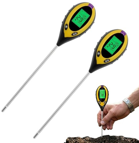 AHYDFSR 2 stycken jordmätare, 4 i 1 pH-mätare jord, med pH/luftfuktighet/temperatur/ljus, fuktmätare för trädgårdar, gårdar, inom- och utomhusväxter