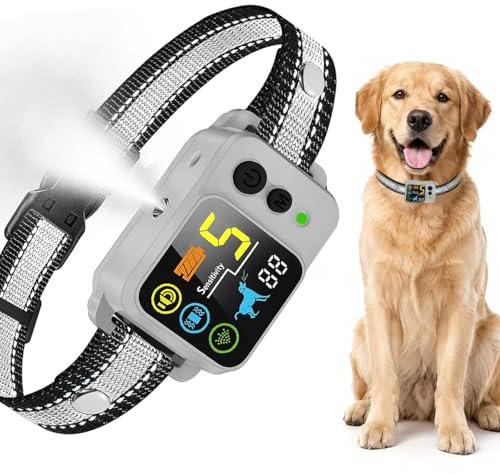 Collare Antiabbaio alla Citronella per Cani, Collare per Addestramento con Spray, 5 Sensibilità & Beep Vibrazione e Spray Modalità, Arresto Automatico dell’Abbaio per Cani Piccoli Media e Grandi