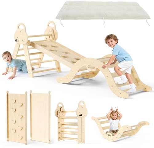 7-in-1 Montessori Indoor Spielset,Klettergerüst mit Rutsche, Bogen & Matte für Kleinkinder und Kinder