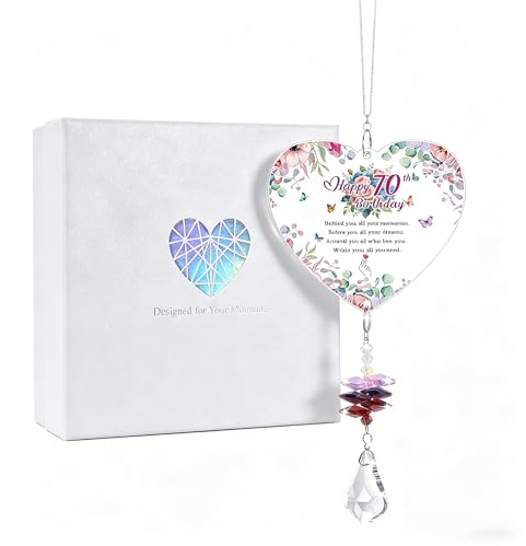 Crystal Heart Suncatcher with Gift Box - 70th Birthday Gifts for Women, Unique Keepsake Present for Mum, Grandma, Auntie, Wife or Friend | Inspirational Window Decor