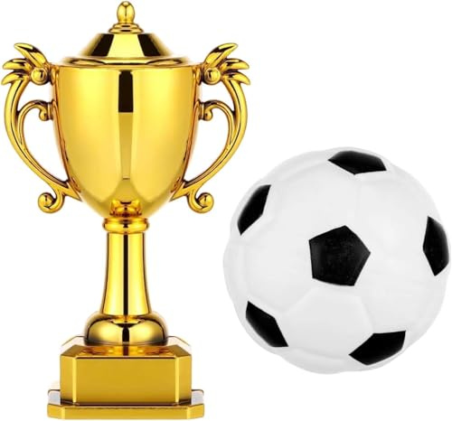 Football Cake Topper, Football Cake Decorations for Sports Events, Football Cake Toppers Set with Trophy, Two-Piece Football Theme Cake Decorations