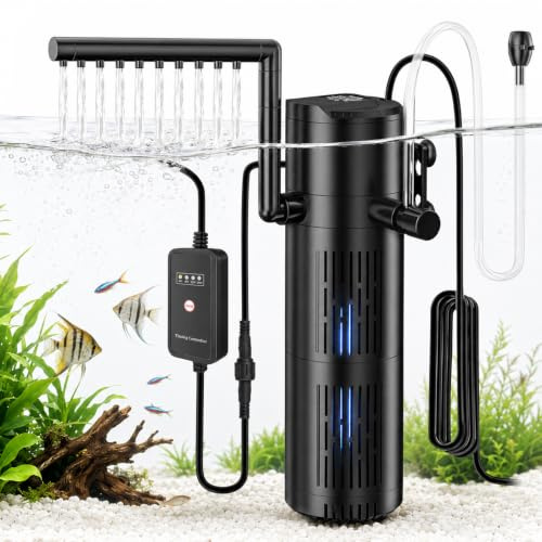 800L/H Filtre UV Interne Aquarium Pompe Submersible pour Aquarium 66-164L Minuteur UV 4/8/12/24H avec Lampe 6W Double Contrôle UV et Pompe de Contrôle pour Eau Douce Marine