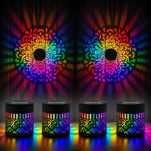 Solar Mandala Wall Lights, Decorative Solar Mandala Lights Outdoor Wall, Outdoor Garden Fence Projector Lamps (4PCS)