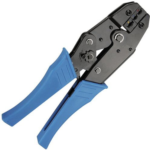 Alkan Crimpzange Kabelschuhzange Ratschenfunktion rot blau gelb | Crimpzange/Kabelschuhzange mit Ratschenfunktion für Rundstecker, Flachstecker, Stoßverbinder & Kabelverbinder