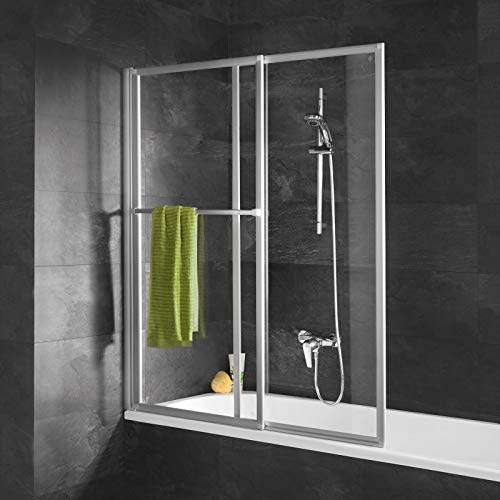 Schulte Duschwand mit Handtuchhalter, ausziehbar 70 – 118 cm, 140 cm hoch, 3 mm Sicherheitsglas Klar hell, alu natur, Duschabtrennung für Badewanne, D1130 01 50