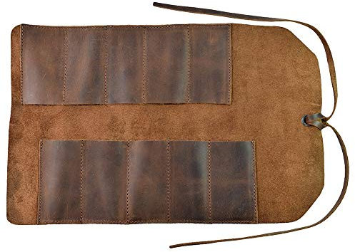 Loboo Idea Rustikale Leder Multi-Tool Aufbewahrungstasche, handgefertigte Werkzeugtasche, Leder Chef Roll/Messertasche/Canvas Messer Rolltasche für Köche