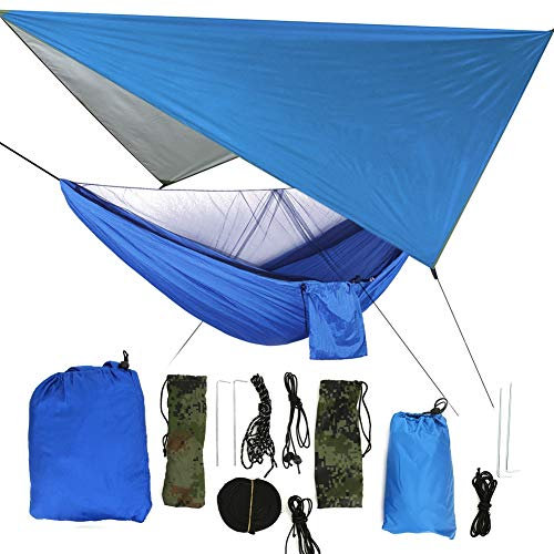 FastUU Juego de hamacas Colgantes, Hamaca abatible portátil Mosquitera Resistente para Acampar con toldo, Buena Capacidad de Carga para Viajes, jardín, Patio(Verde Oscuro)