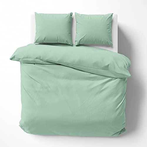 Alreya Mako Satin Housse de Couette 100% Coton - 200x220 cm Vert - Parure de lit avec 2 taies d'oreiller 80x80 cm avec Fermeture éclair