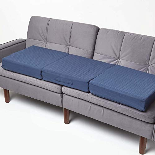 HOMESCAPES Coussin d’Assise pour canapé 3 Places, Coussin rehausseur déhoussable en Coton, Bleu Marine, 100 x 50 x 10 cm