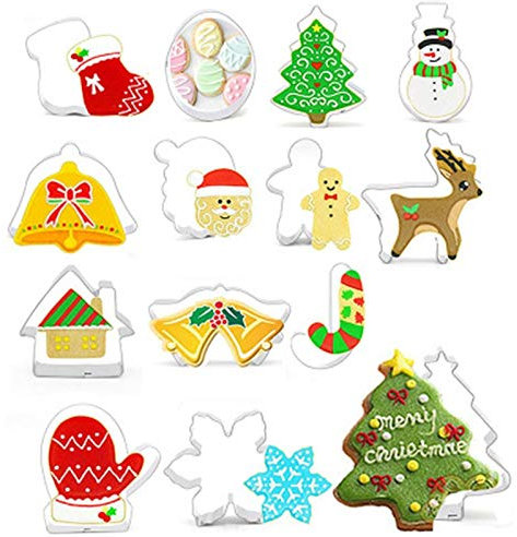 Ultranic Moldes De Galletas De Navidad, Cortadores De Galletas Cortapastas con Expulsor Herramientas para Hornear para Pastel, Cookie, Fondant, Reposteria Y Tarta para Niños Hogar (14pcs)