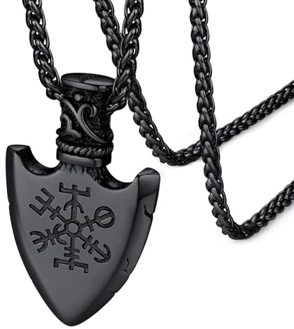 FaithHeart Wikinger Vegvisir Kette, Retro Amulett mit Viking Vegisir Anhänger, Kette mit Schildform Anhänger, Wikinger Schmuck für Herren Jungen Damen