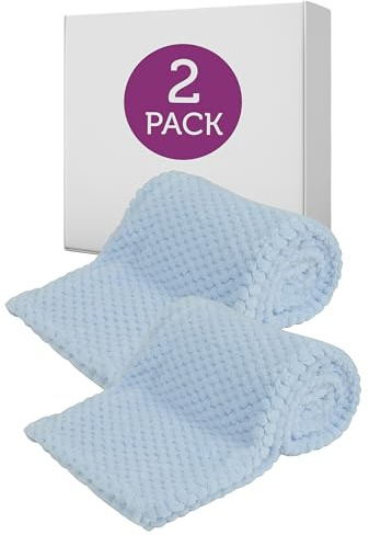 Hoolaroo 2 Pack Baby Fuzzy Blanket Fluffy Waffle Flannel Fleece Super Soft Plush Warm Cozy for Newborn Infant Toddler Kids Girl Boy Receiving Blanket for Crib, Stroller, Travel, Boy Blue