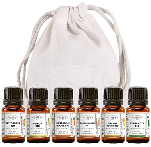 MY COSMETIK - Confezione diffusione agrumi - 6 oli essenziali biologici: Petit Grain, Limone, Mandarino, Pompelmo, Arancia dolce, Bergamotto - 6 x 5 ml