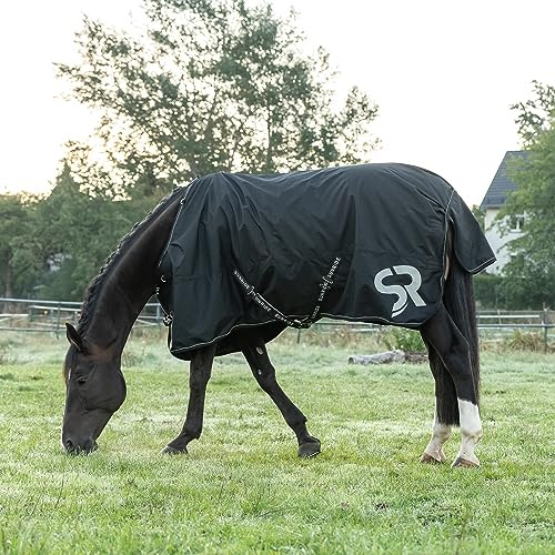 SUNRIDE Regendecke 50g für Pferde (Dublin) - 600D - mit Unterdecken kombinierbar - 100% wasserdicht - 5.000mm Wassersäule - extrem atmungsaktiv - schwarz (125cm)