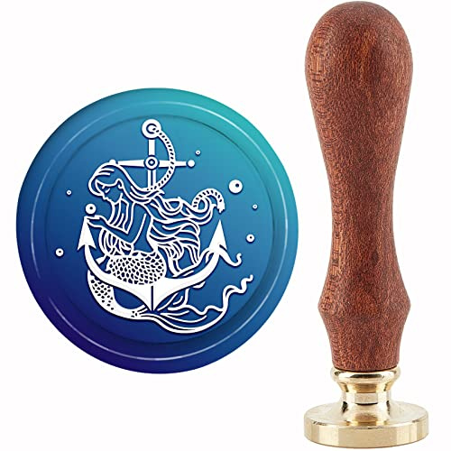 craspire Meerjungfrau Wachssiegel Stempel Anker Siegellack Stempel Perle 30mm Retro Vintage Abnehmbarer Messingstempelkopf Mit Holzgriff Für Einladungskarte Geschenkverpackung