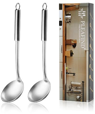 Pleafind Suppenkelle, 2-teilige Schöpflöffel, Suppenkelle Edelstahl, Schöpfkelle integriertem Aufhängeloch, Langstielige Suppenkelle, suppenkelle groß, spülmaschinengeeignet, 34.5×9.5cm