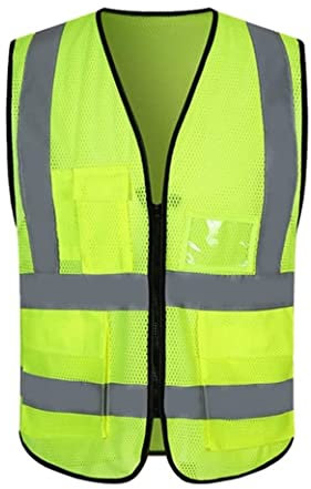 RUTAVM Warnweste Reflektorweste Hochvorteilhafte Mesh atmungsaktiven Arbeitskleidung reflektierende Westen mit Taschen und Reißverschluss Sicherheitsweste (Blue : Green B, Size : 3XL)