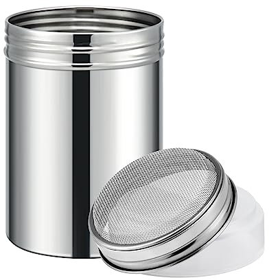 Xthuge Puderzuckerstreuer aus Edelstahl, mit Deckel, Sieb für Zimt, Zucker, Pfeffer, Kakao, Mehl, groß, 1 Stück