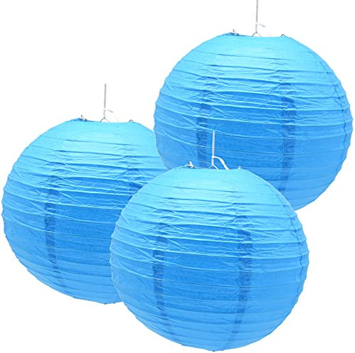 Hocansen 3 Pezzi Lanterna di carta 12in Lanterne Cinesi Lanterna di carta Rotonde Lanterne da Appendere Decorazione (12in/Sky Blue)