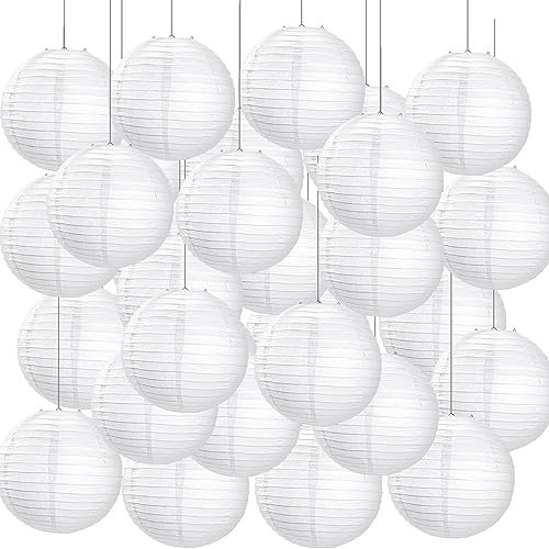 Treela 90 Pack White Chinese Japanese Paper Lanterns String Outdoor Hanging Ball Paper Lantern Balloons Party Decoration for Wedding Birthday Party Balcony Garden Bedroom Home Decor(8 Inch)
