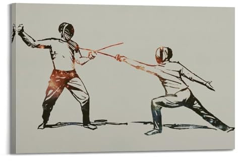 Sport-Poster Fechten Kampf Folie Das Schwert Kunst Poster Wandkunst Druck Retro Ästhetische Raumdekoration Büro Dekorationen 20 x 30 cm Rahmen Stil