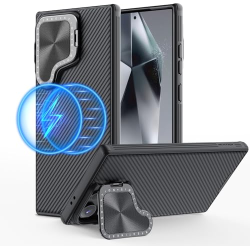 Nillkin Hülle Kompatibel mit Samsung Galaxy S24 Ultra Magsafe (6,8 Zoll), [Kameraschutz Upgraded] CamShield Prop Handyhülle mit Magnetische Kameraabdeckung Kickstand Ständer Schutzhülle, Schwarz