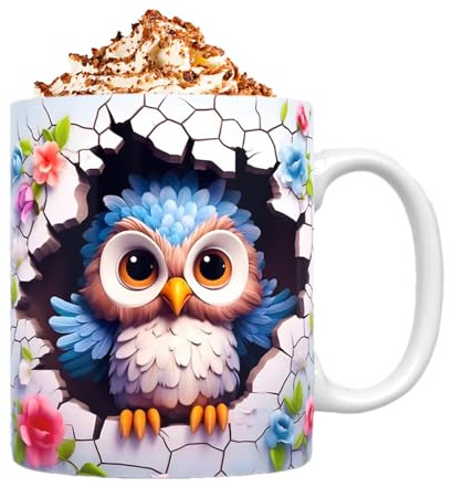 Niktule Eulen Keramikbecher, Tasse,Niedliche Tassen, flach bemalte Eulen Tasse aus Keramik,Eulen Tasse,originelle Kaffeetasse aus Keramik,325 ml,Urlaubs und Geburtstagsgeschenk für Kaffee,Milch