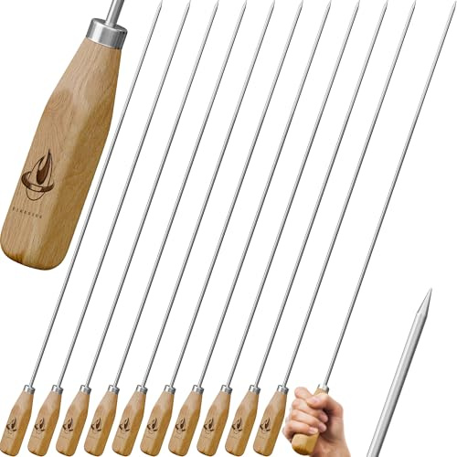 Marshmallow Sticks for Fire Pit - 34 Extra Long Roasting Smores Stick - Campfire Metal Skewers Roast Hot Dog Corn BBQ Utensil Holder Kit Outdoor Camping Accessories with Wooden Handle (10-Pack)