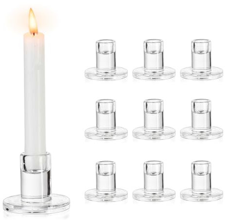 NUPTIO Kerzenhalter Glas Kerzenständer Stabkerzen: 10er Klar Stabkerzenhalter Kerzenhalter Stabkerze Klein Kerzenleuchter Glas Kerzenständer für Hochzeit Party Weihnachtsdeko Tischdeko Deko