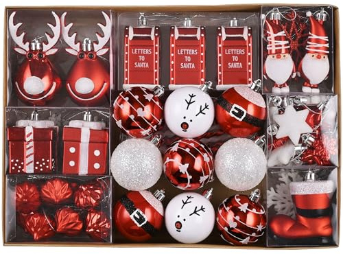 Valery Madelyn Weihnachtskugel-Ornamente, 100 Stück, rot und weiß, bruchsicher, Sortiert, Weihnachtsbaumschmuck-Set, Verschiedene traditionelle hängende Ornamente, Großpackung für Weihnachten, Urlaub
