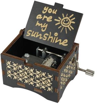 Xunboo Carillon in legno a manovella, stile retrò, con musica You Are My Sunshine, regalo per bambini, mogli, mariti e amici (nero)