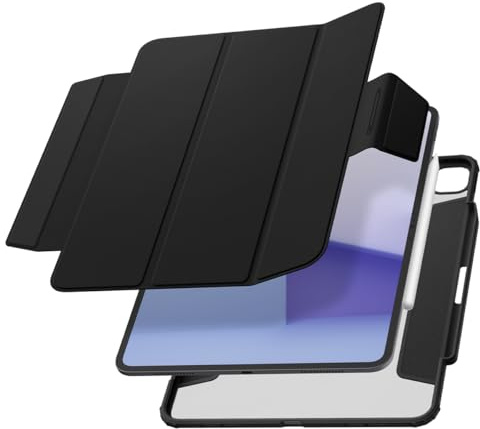 Spigen AirSkin Pro Hülle für iPad Pro 13 Zoll M5 (2025) / M4 (2024) | Elegantes Design, Abnehmbare Magnetabdeckung, Transparente Rückseite, Penci lHalter, Tri Fold Ständer - Schwarz