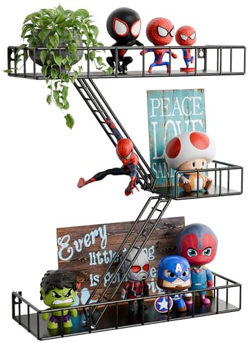 Fire Escape Regal – 3 Etagen Metall Groß Schwarz Fire Escape Wandregal, New York Action Figur Display Regal, Dekoratives Wandregal, Einzigartige Rustikale Schweberegale für Schlafzimmer, Badezimmer