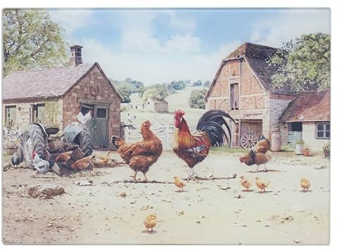 The Leonardo Collection Cockerel & Hen Cutting Board by Macneil Studios | Hand-Painted Ceramic | Whimsical Cockerel & Hen Design | Functional and Decorative Kitchen Accessory | Farmhouse Style